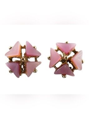 Vintage Pink Thermoset Pinwheel & Gold Tone Clip-On Earrings